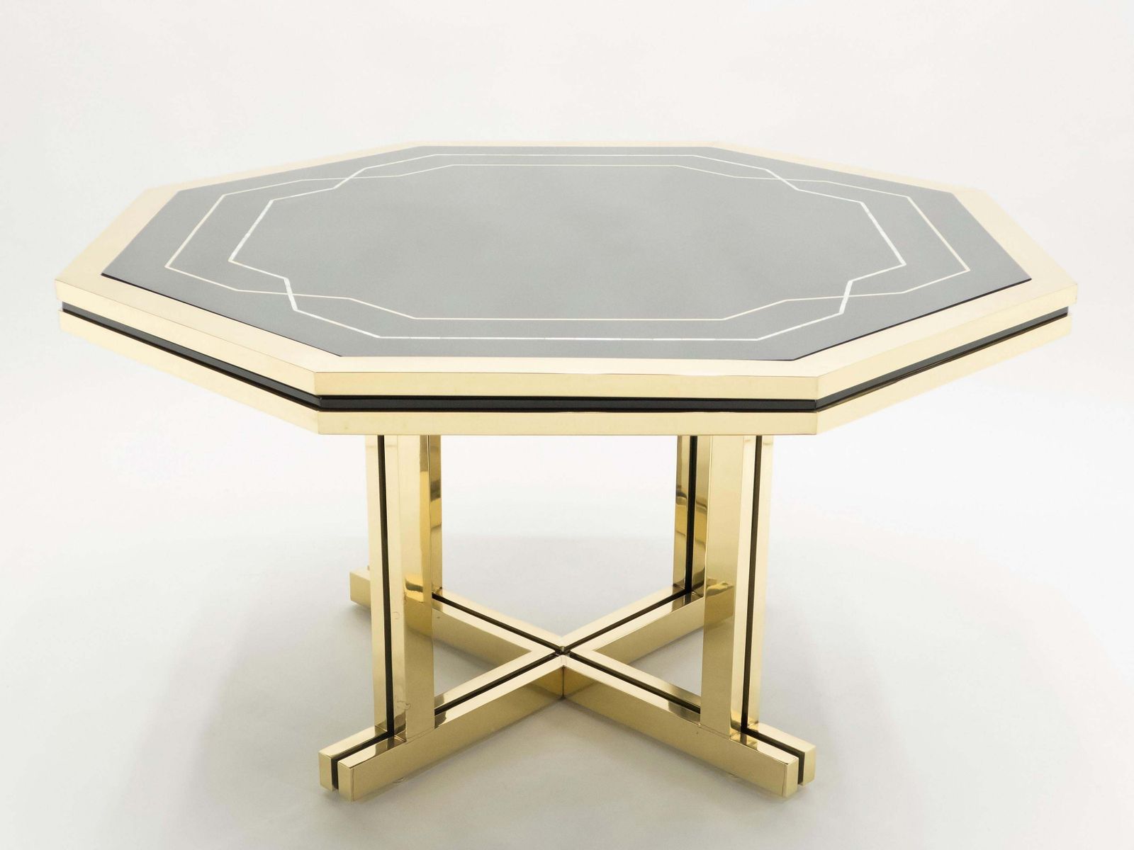 Table à manger Maison Jansen en laque noire et laiton, années 1970 photo buy