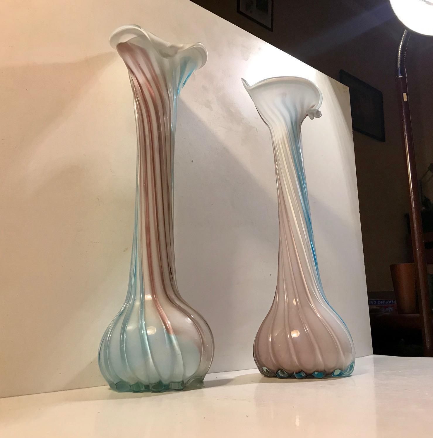 A Pair Of Pink, Blue And White Italian Jack In The Pulpit Glass Vases photo furniture
