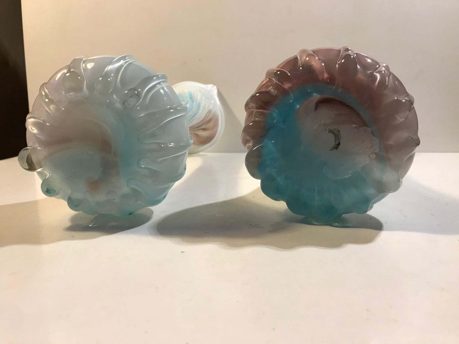 photo furniture A Pair Of Pink, Blue And White Italian Jack In The Pulpit Glass Vases
