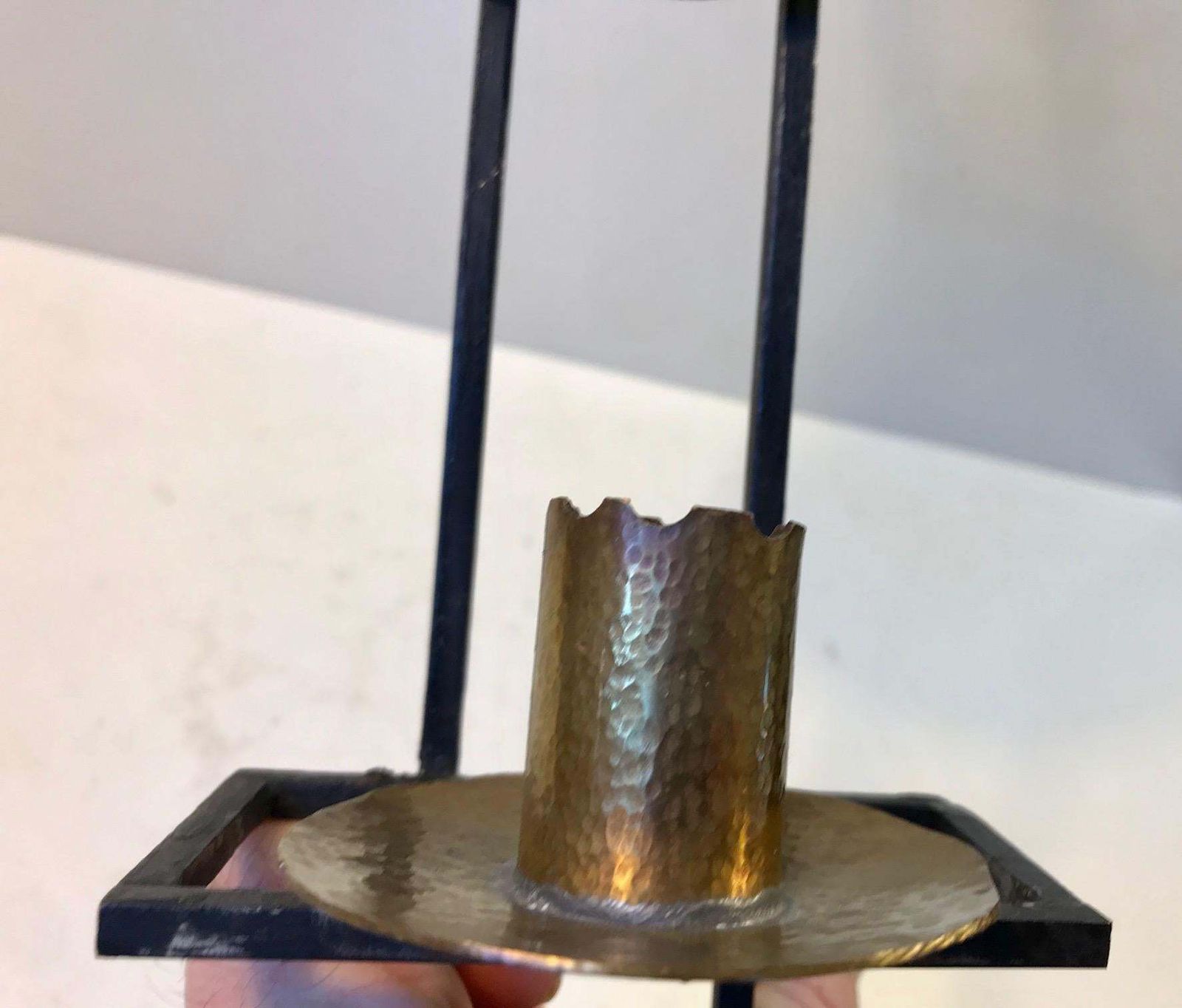 Scandinavian Wall Hung Candleholder In Brass And Wrought Iron, 1950s photo Home Decor