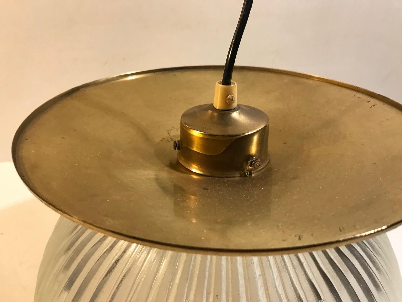 Scandinavian Fluted Glass And Brass Ceiling Lamp, 1970s photo buy