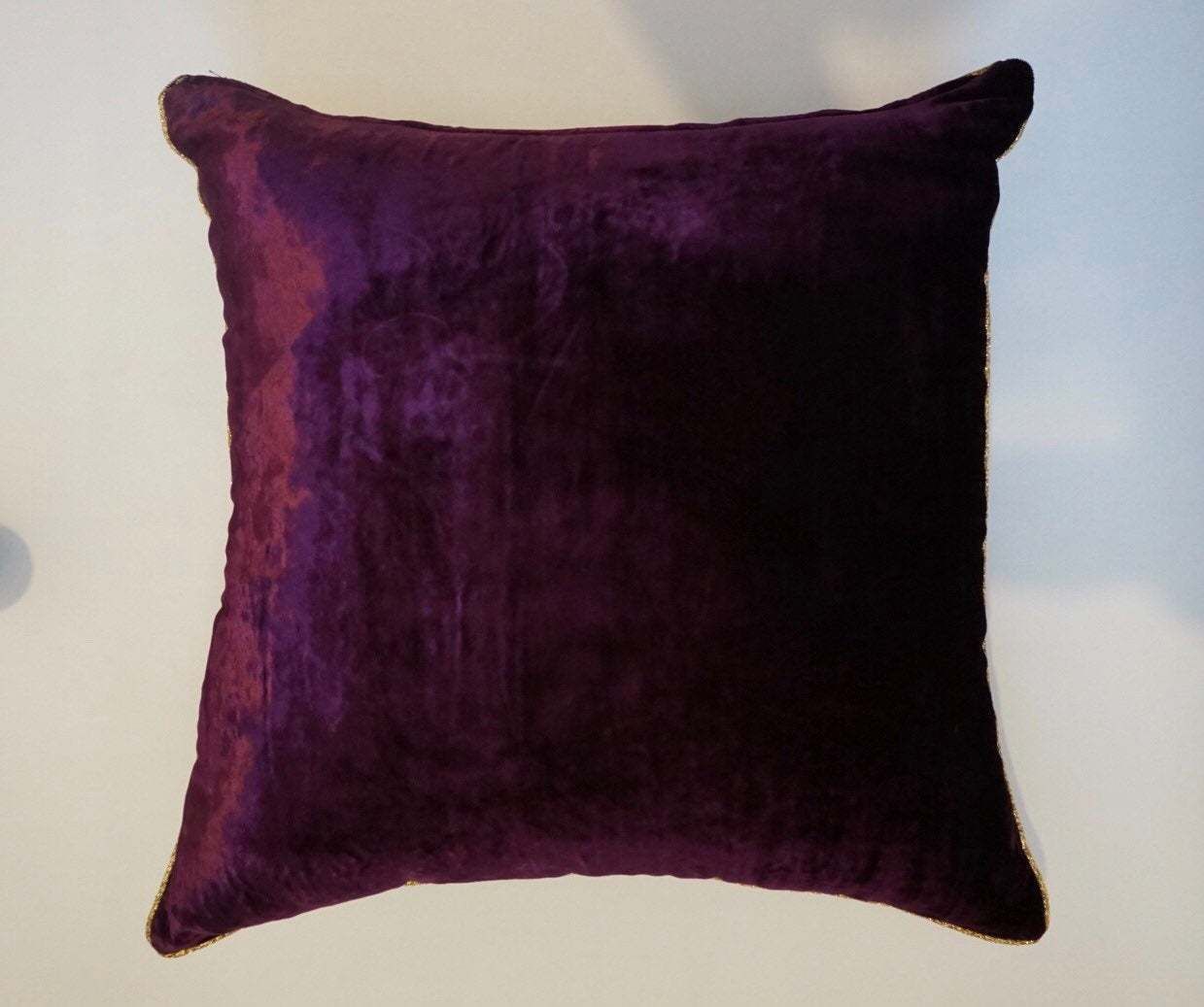 Purple Velvet Cushion With Red,Black And Gold Sequinned Love Heart And Scroll Appliqué. photo furniture