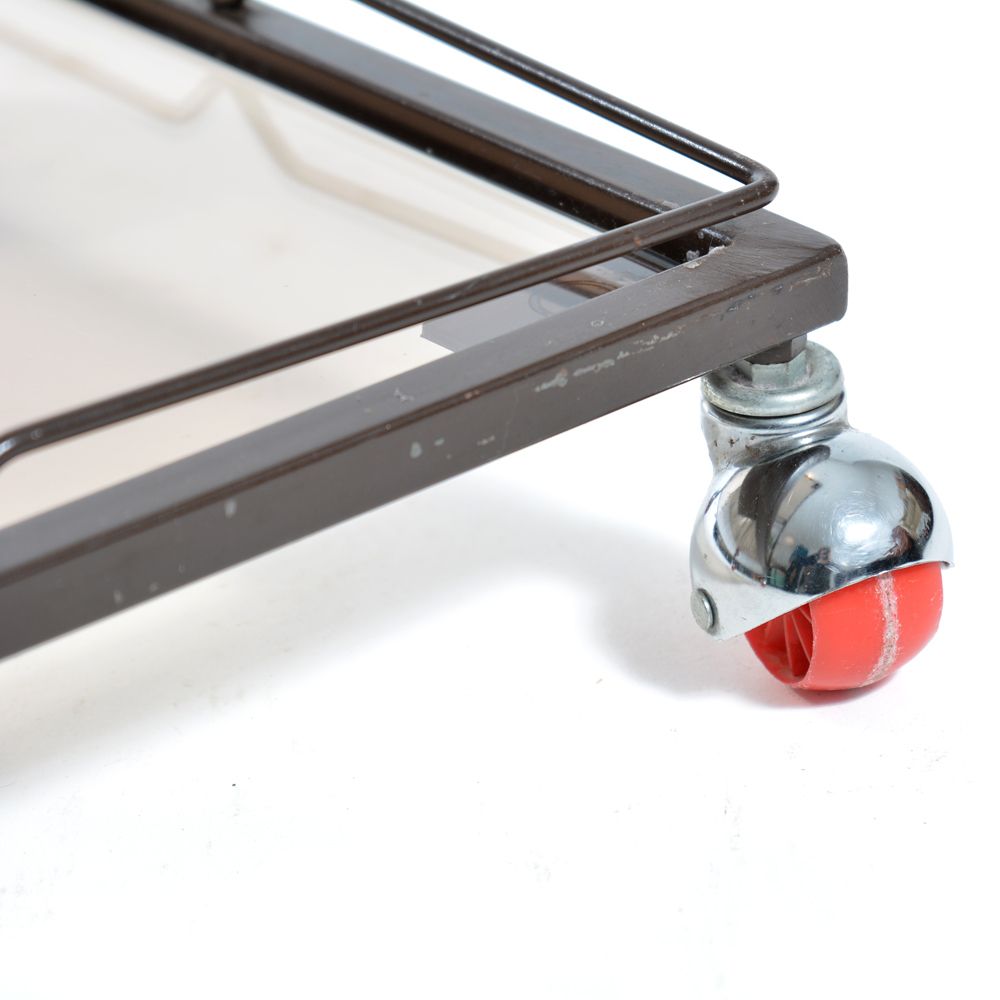 1970s Serving Trolley In Metal And Smoked Glass, Czechoslovakia photo vinterior