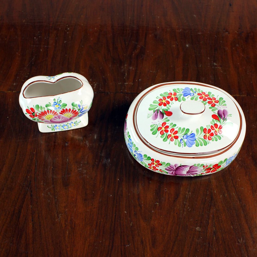 Vintage Ceramic Vase & Bowl Set, Folk Design, Czechoslovakia 1974 photo vinterior