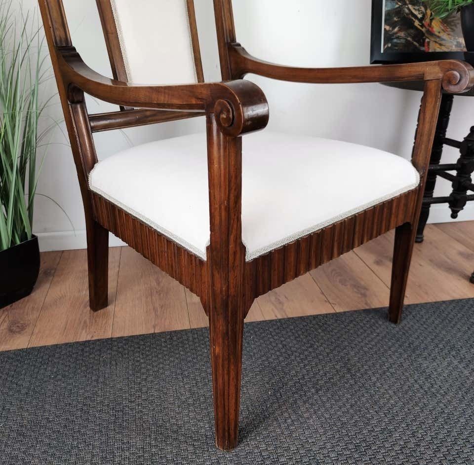 1930s Neoclassical Italian Carved Walnut Wood Armchair Newly Upholstered photo for sale