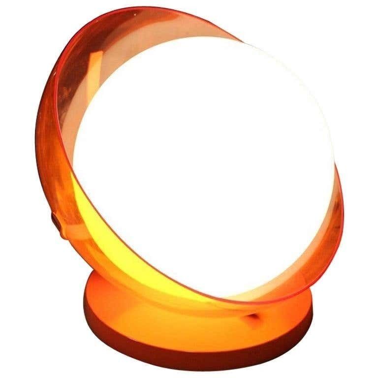 Italian Table Lamp Curved Plexiglass Harvey Guzzini Design 1960s Orange White