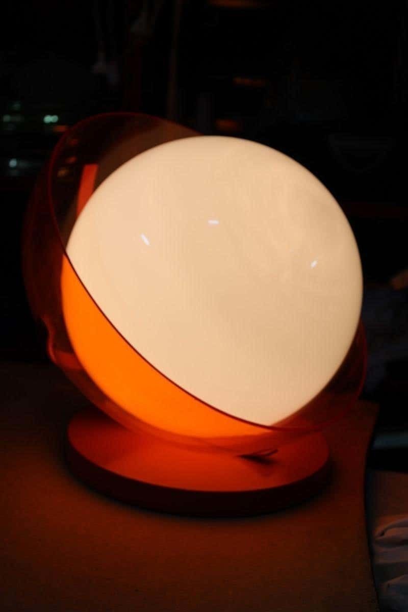 Italian Table Lamp Curved Plexiglass Harvey Guzzini Design 1960s Orange White photo for sale