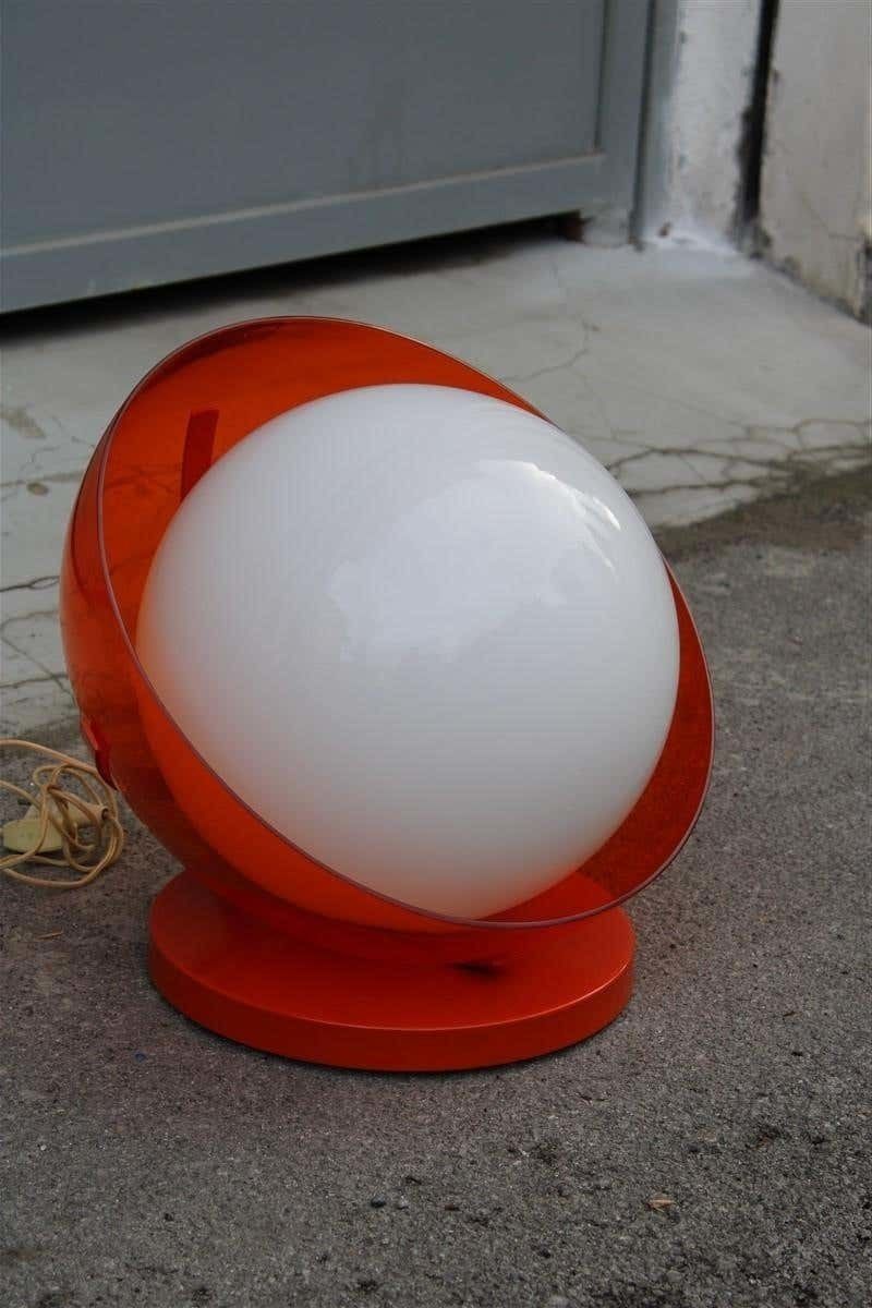 Italian Table Lamp Curved Plexiglass Harvey Guzzini Design 1960s Orange White photo Lighting