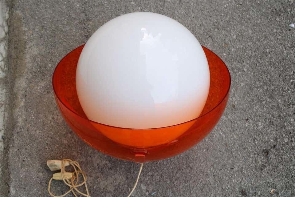 Italian Table Lamp Curved Plexiglass Harvey Guzzini Design 1960s Orange White photo vintage