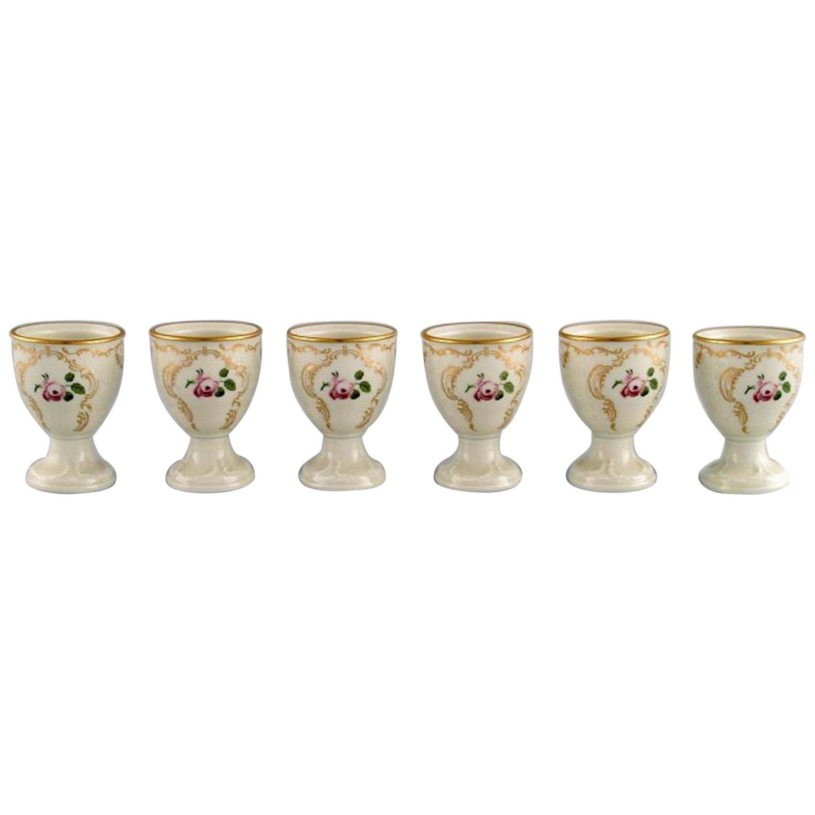 Six Rosenthal Classic Rose Egg Cups In Hand Painted Porcelain, Mid 20th Century photo furniture