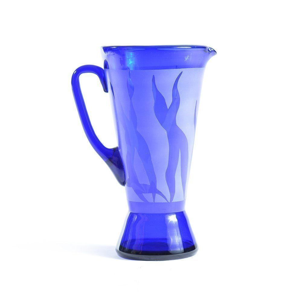 Vintage Blue Bohemian Glass Pitcher And Five Glasses, Czech Republic, Circa 1960 photo buy