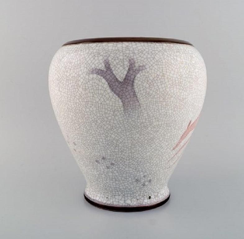 Large Bing And Grøndahl Vase In Crackled Porcelain With Leaping Animal, 1920s