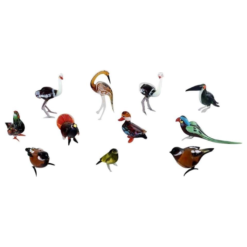 Swedish Art Glass, 11 Miniature Figures In The Form Of Birds, 1970s 1980s photo furniture