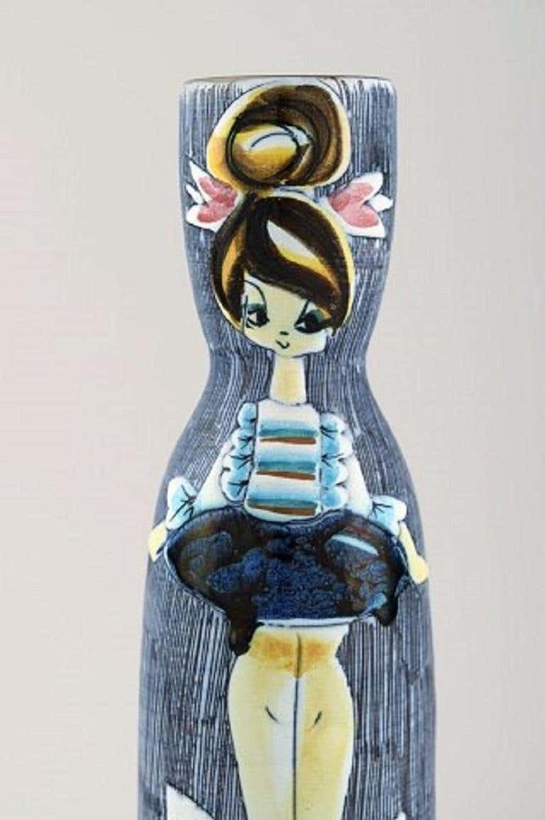 Tilgmans, Sweden, Vase In Glazed Ceramics With Young Woman, Mid 20th Century photo for sale