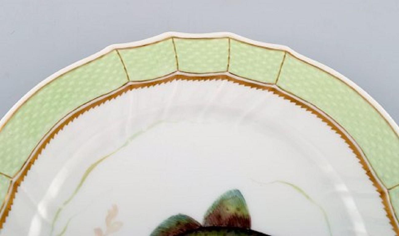 Royal Copenhagen Fish Plate With Green Edge, Gold Decoration And Fish Motif photo for sale