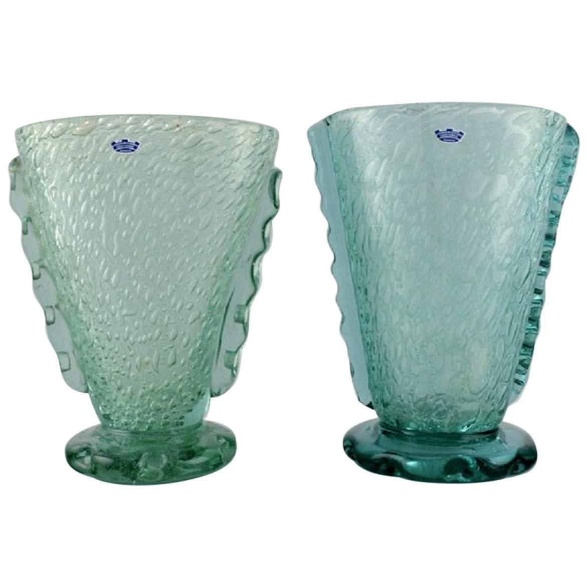 Karin Hammar For Stockholm Glasbruk, A Pair Of Vases In Turquoise Art Glass photo furniture