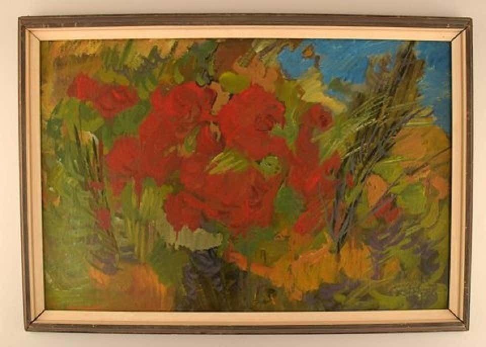 Sture Haglundh, Sweden, Mixed Media On Board, Wild Flowers, 1960s