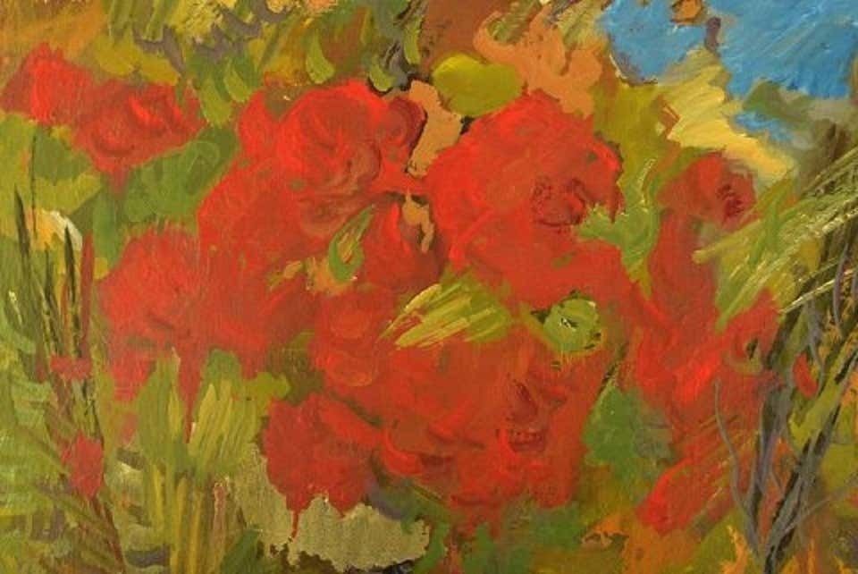 Sture Haglundh, Sweden, Mixed Media On Board, Wild Flowers, 1960s photo for sale