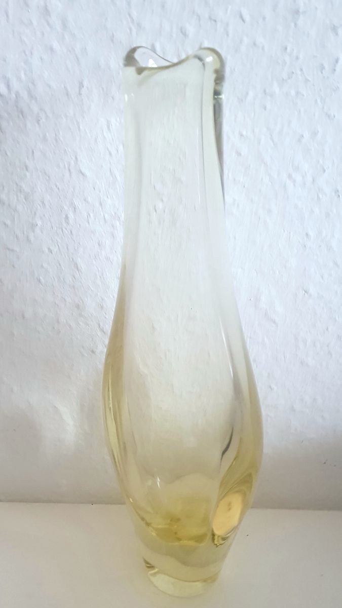 Yellow Czech Glass Vase By Miroslav Klinger For Zbs Sklo Union, 1960s photo for sale
