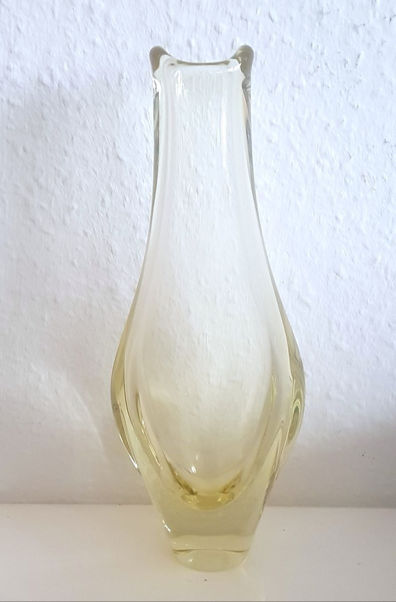 Yellow Czech Glass Vase By Miroslav Klinger For Zbs Sklo Union, 1960s photo Home Decor