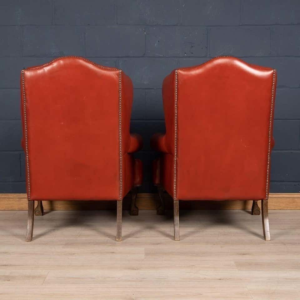 20th Century Pair Of English Leather Wingback Armchairs, Circa 1970 photo Furniture