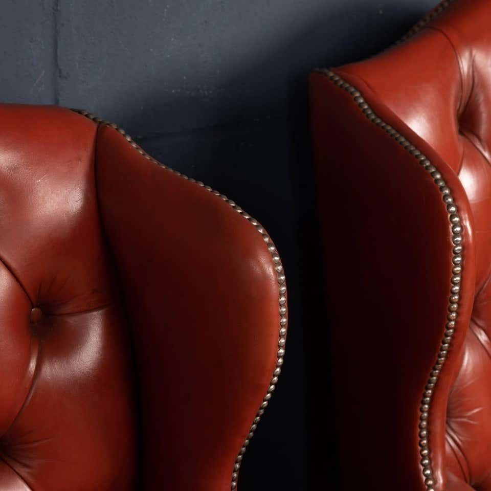 photo buy 20th Century Pair Of English Leather Wingback Armchairs, Circa 1970