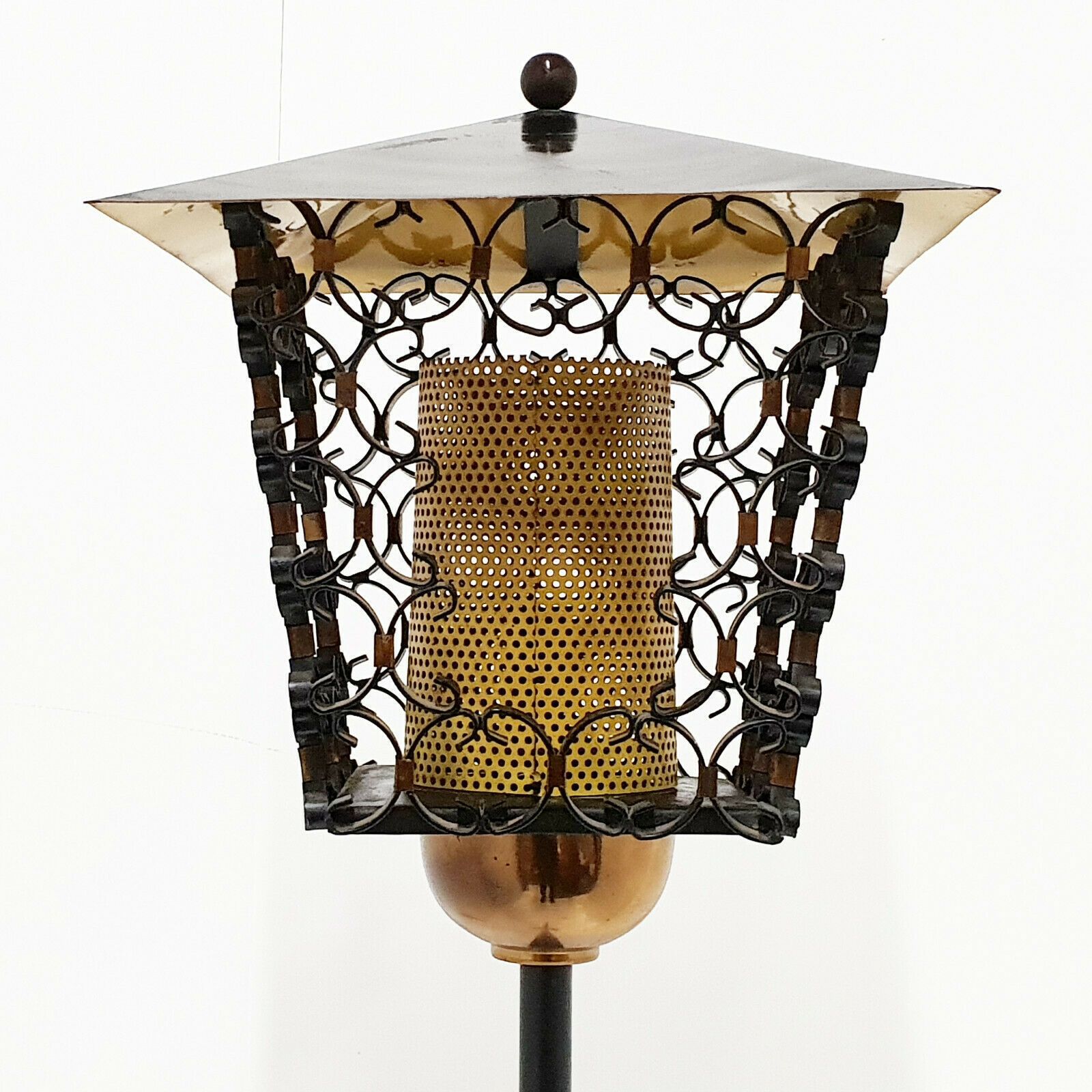 French Tripod 1950 Floor Lamp Rockabilly Perforated Metal Brass Steel photo Lighting