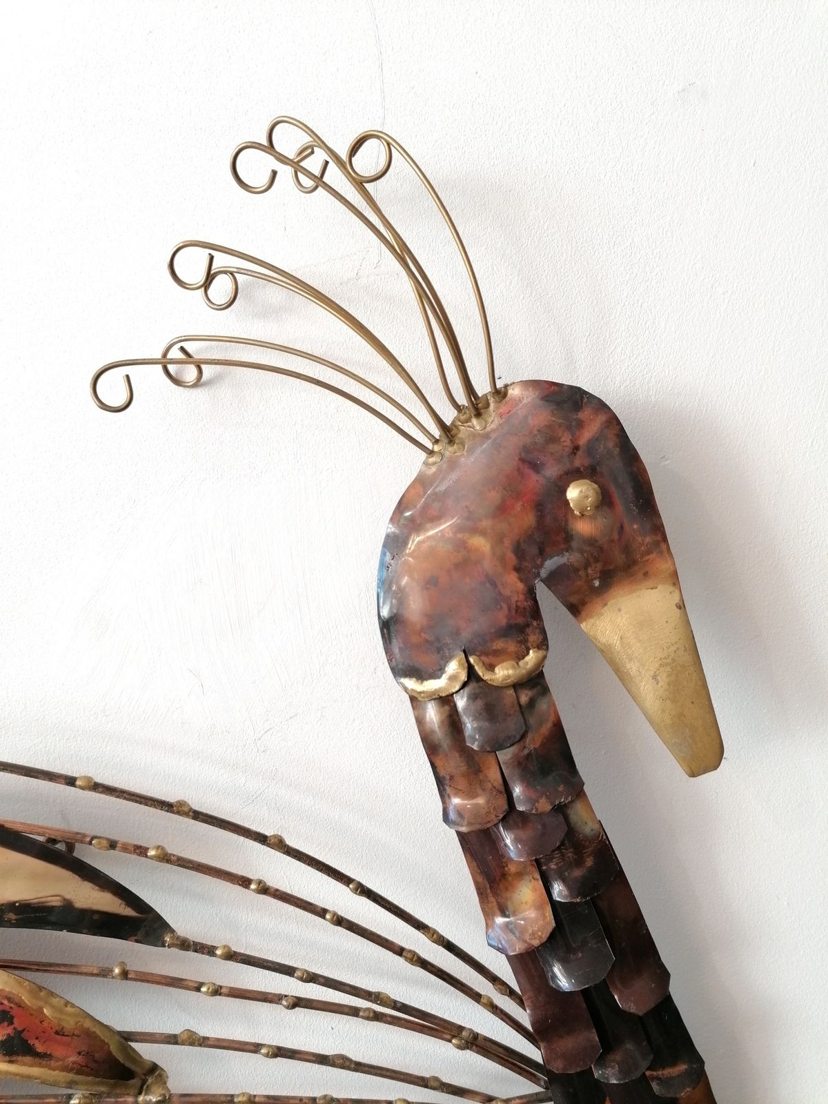 Large Mid Century American Torch Cut Brutalist Metal Bird Of Paradise Wall Sculpture, In Manner Of Curtis Jere C1960s. photo Art