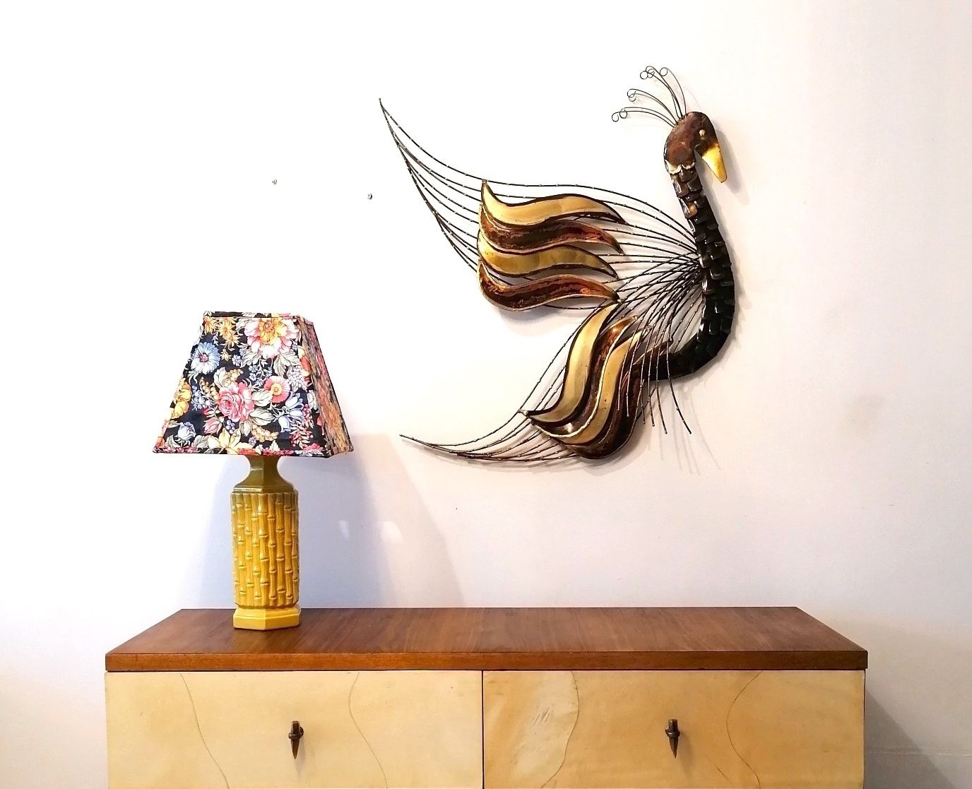 Large Mid Century American Torch Cut Brutalist Metal Bird Of Paradise Wall Sculpture, In Manner Of Curtis Jere C1960s. photo 495.0