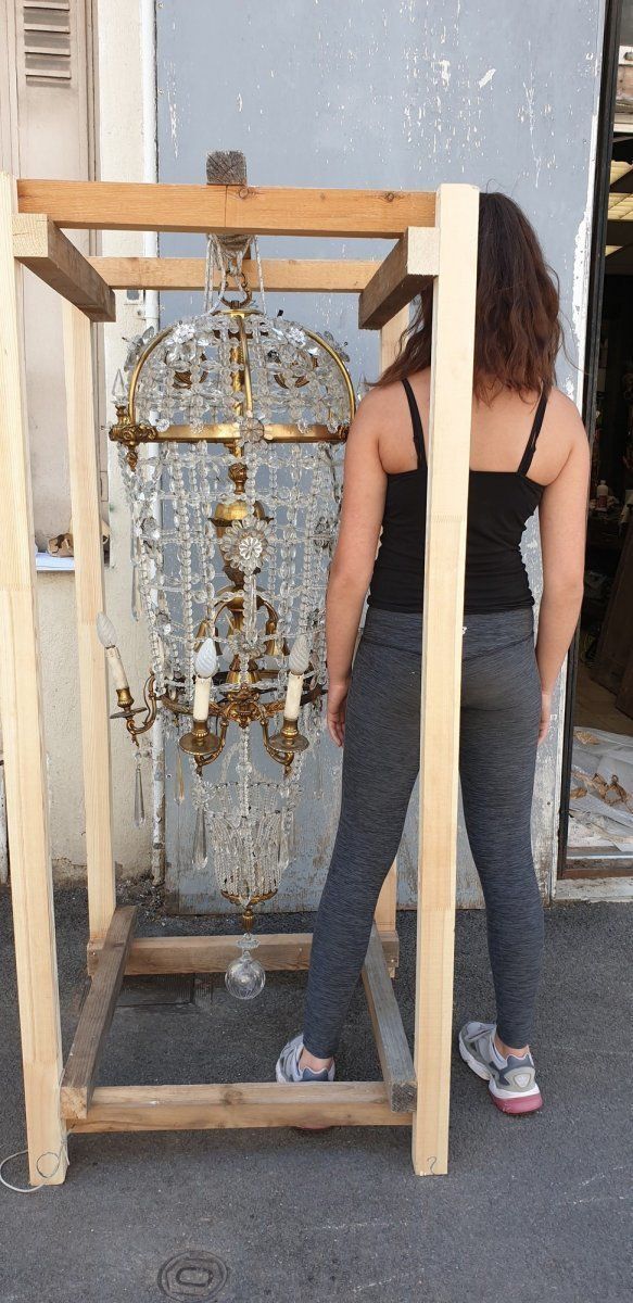 Large Chandelier In The Shape Of A Hot Air Balloon In Bronze And Crystal, 20th Century photo furniture