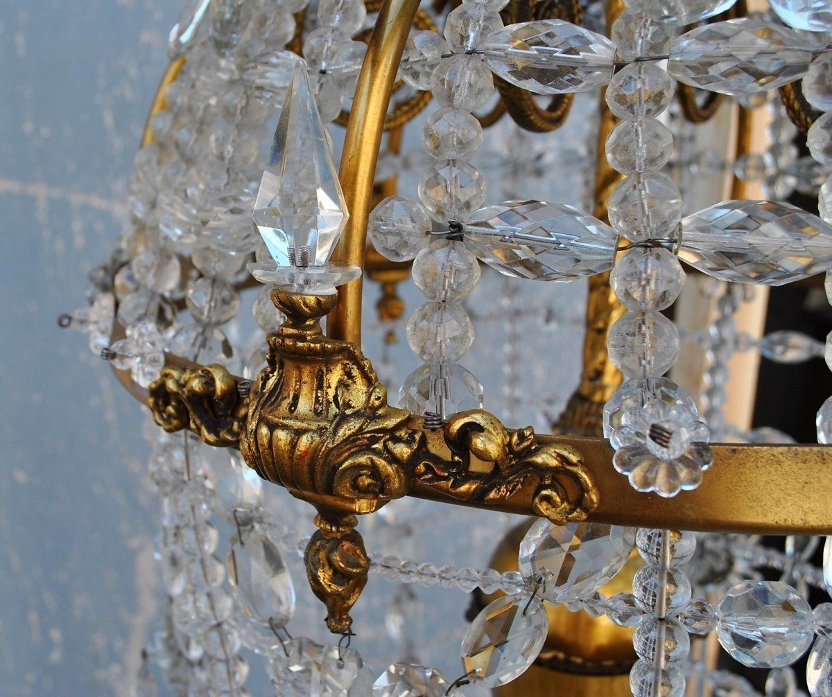 Lighting Large Chandelier In The Shape Of A Hot Air Balloon In Bronze And Crystal, 20th Century photo