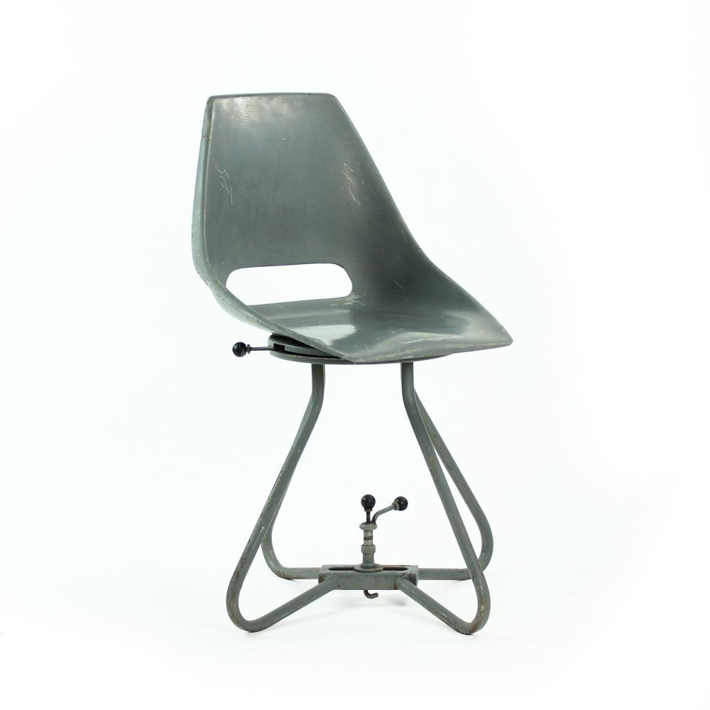 Grey Fiberglass & Metal Tram Chairs By Miroslav Navratil For Vertex, 1960s
