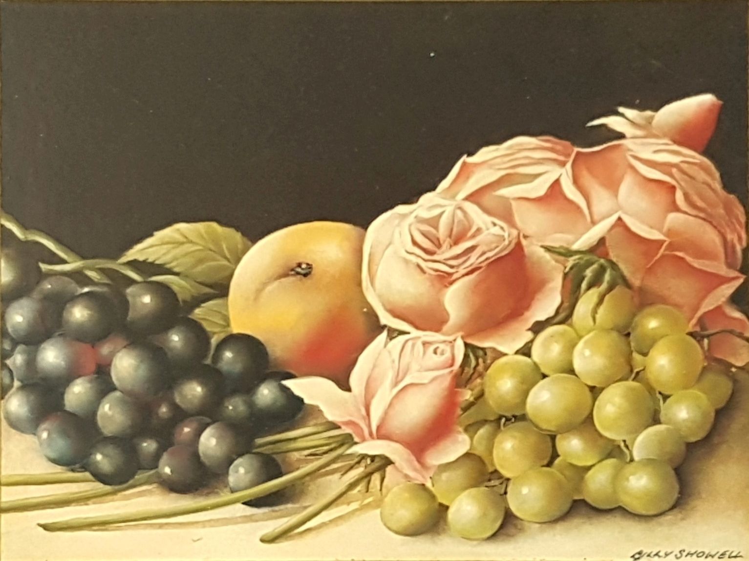 Oil On Board By Billy Showell. Still Life Fruit And Flowers photo furniture