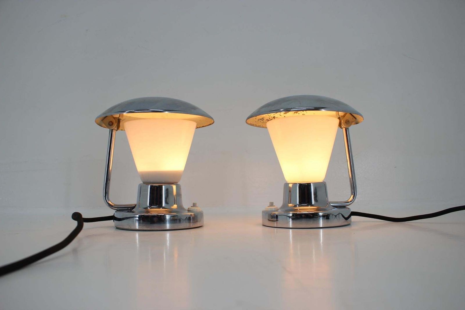 Pair Of Chrome Glass Bauhaus Table Lamps, 1930s