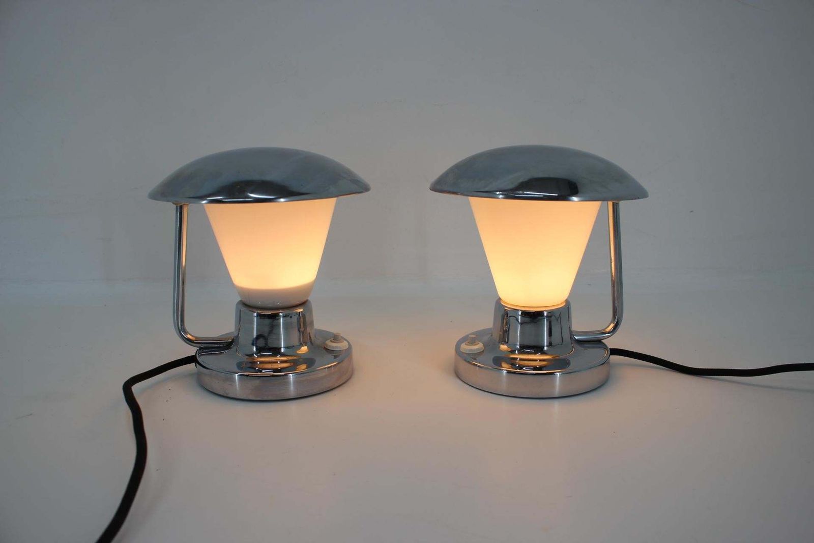 Pair Of Chrome Glass Bauhaus Table Lamps, 1930s photo for sale