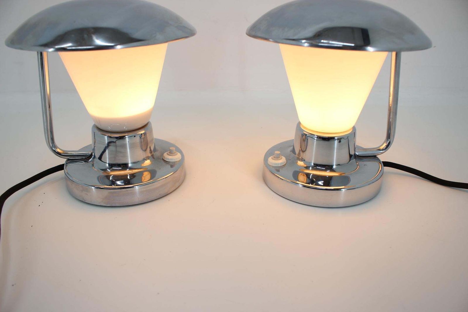 Pair Of Chrome Glass Bauhaus Table Lamps, 1930s photo Lighting