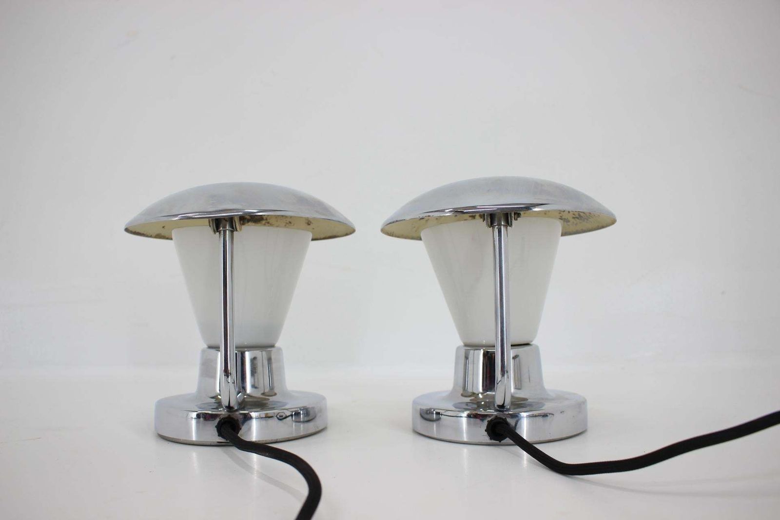 Pair Of Chrome Glass Bauhaus Table Lamps, 1930s photo vinterior