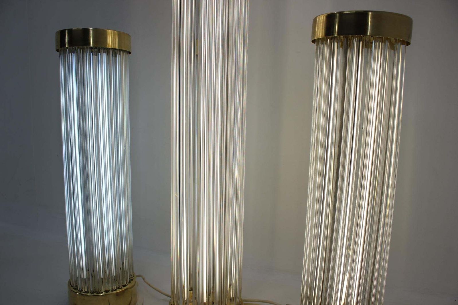 Rare Set Of Glass Brass Floor Lamps By Kamenicky Senov/Preciosa, 1960s photo vinterior