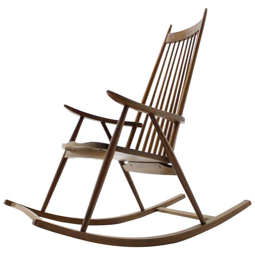 Mid Century Wooden Scandinavian Style Rocking Chair   Czechoslovakia / 1960s
