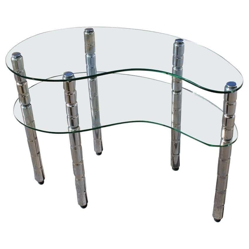 Italian Shaped Shelf In Chromed Metal And Crystals, Italy, 1960s