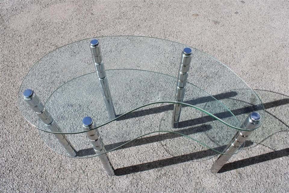 Italian Shaped Shelf In Chromed Metal And Crystals, Italy, 1960s photo for sale