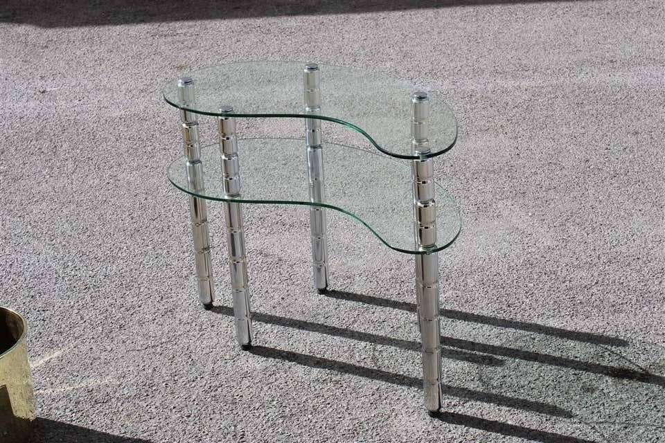 Italian Shaped Shelf In Chromed Metal And Crystals, Italy, 1960s photo Furniture
