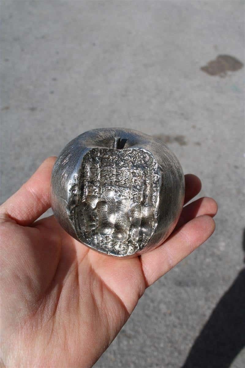 Apple Metal Sculpture With Bite Lebanese Artist Amine El Bacha Silver Color photo furniture