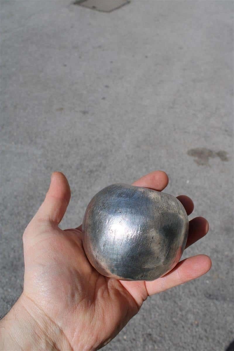 Apple Metal Sculpture With Bite Lebanese Artist Amine El Bacha Silver Color photo Home Decor