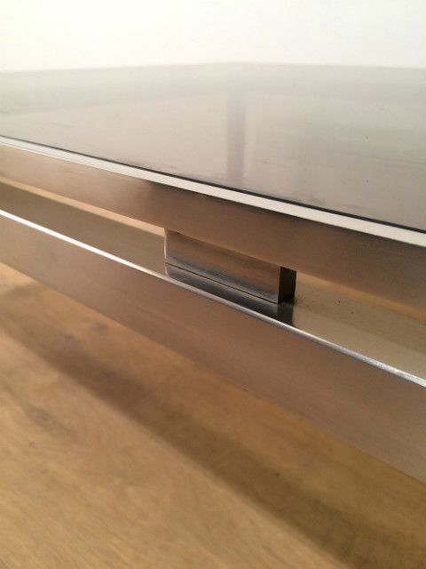 Guy Lefèvre. Brushed Steel Square Coffee Table. Circa 1970 photo vinterior