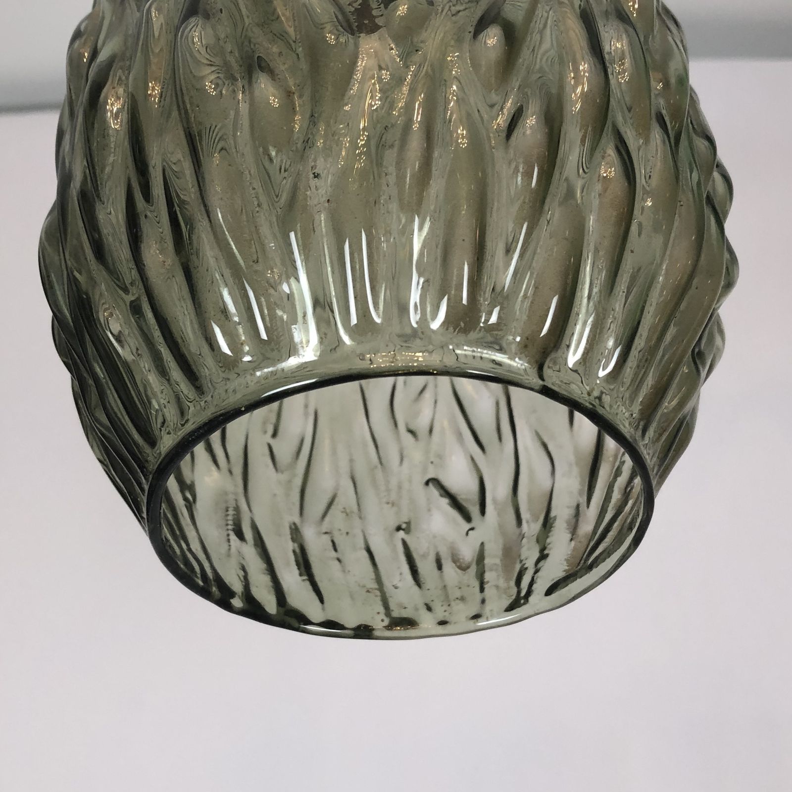 Set Of Two Vintage Italian Metal And Glass Pendant Lamps From 60s photo for sale