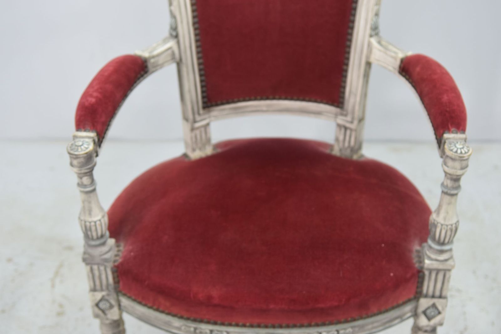 Louis XVI Armchair Burgundy Velvet In Beech Forming A Pair photo vinterior