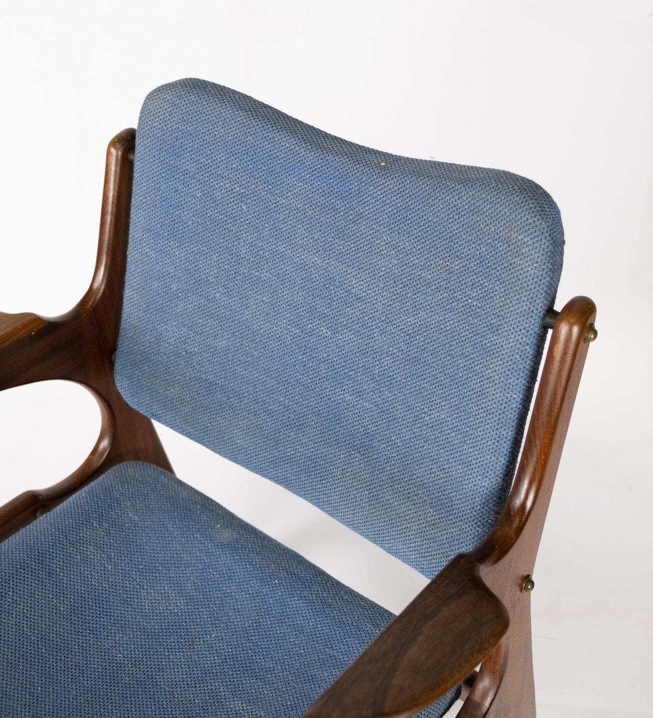 Armchair In Teak And Blue Fabric By Arne Hovmand Olsen From The 1960s. photo 790.0