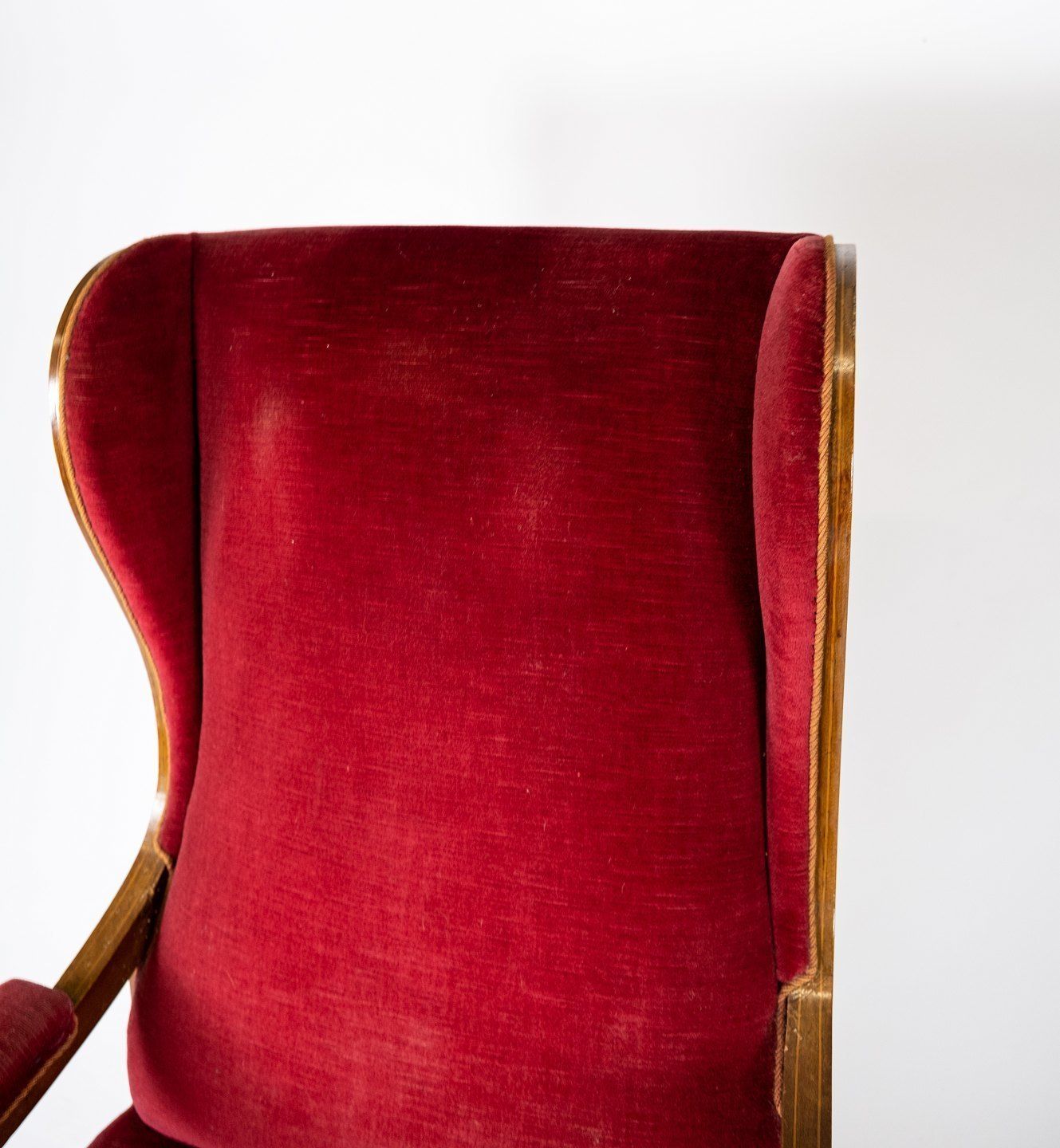 Armchair Upholstered With Red Velor Fabric And Mahogany Designed By Fritz Henningsen. photo Furniture