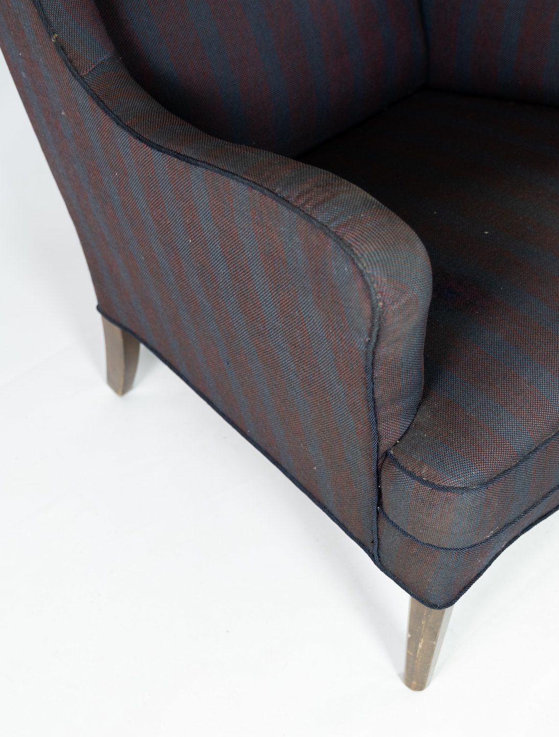 High Armchair With Dark Striped Fabric From The 1940s. photo 695.0